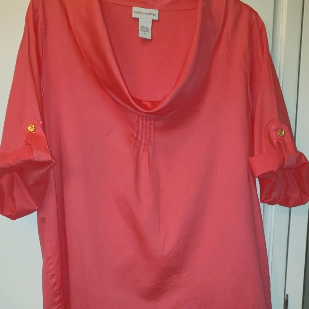 Soft Surroundings cowel-neck top, PL, Bright coral